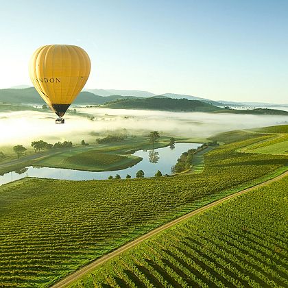 Hot air balloon over Yarra Valley, Victoria, Australia