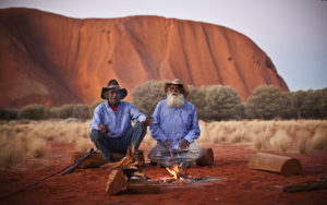 Aboriginal guides having a campfire at Ayers Rock