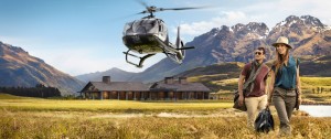 Landing via a helicopter in Jack's Point near Queenstown in New Zealand