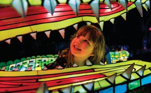 Girl enjoying the light exhibits at Taronga Zoo, Vivid Sydney 2017